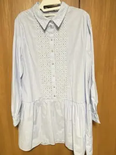 【値下げ】ZARA水色刺繍入り長袖ワンピース
