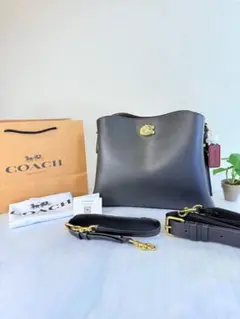 COACH ブラックレザー ショルダーバッグ