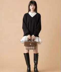 LILY BROWN ドッキングシャツワンピース Vネックニットトップス