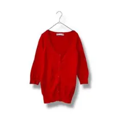 ZARA 七分袖カーディガン S レッド 綿混 羽織り シンプル 春秋