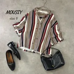 MOUSSY マルチストライプ開襟ブラウス 五分袖 F M〜L相当のサムネイル
