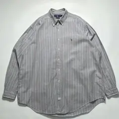 90s ラルフローレン ボタンダウンシャツ XL ブルーグレーストライプ8233