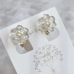 k16gp 天然石フローライト　お花のイヤリング　さざれ石