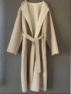 美品　プラステ　ノーカラーコート　ロング　ウール混　M