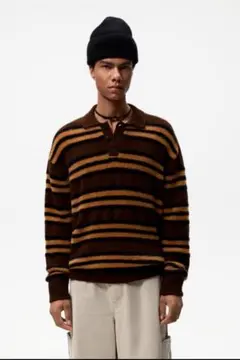 ZARA ニット ストライプ ポロシャツ モヘア 韓国 古着