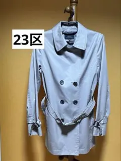 23区　グレー トレンチコート ダブルブレスト ベルト付き　L レディース