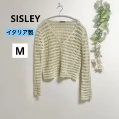 【希少】SISLEY イタリア製 100%コットン 透かし編みカーディガン Mのサムネイル