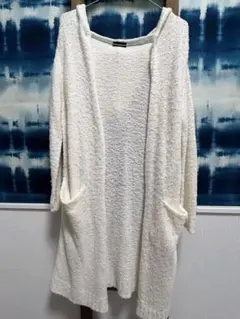 フード付きホワイトカーディガン コーディガン M