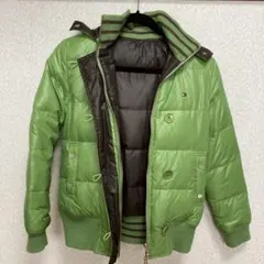 TOMMY HILFIGER グリーンダウンジャケット Mリバーシブル