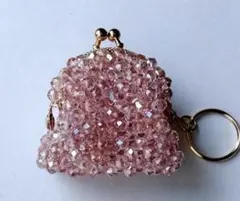【春カラー】キラキラ輝くガラスビーズのミニがま口＊桜ピンク＊ハンドメイド