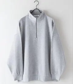 ヘビーウェイト 裏起毛 ビッグシルエット ハーフジップスウェット ミックスグレー