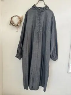 studioclip襟フリル付き　グレー　シャツワンピース