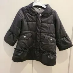 女の子　エニィファム　フリル付き襟ブラック中綿コート 110