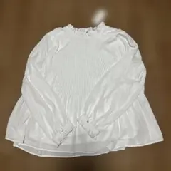 ホワイト プリーツ 長袖ブラウス　フリル襟　3L