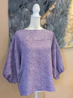 正絹　総絞り　紫　着物リメイク　トップス　プルオーバー　七分袖