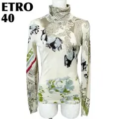 ETRO 長袖カシミヤ混ニット ハイネック 40 ライトベージュ ボタニカル柄のサムネイル