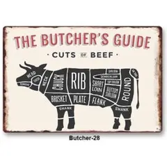 ブリキ看板 ブッチャーガイド アメリカン雑貨ヴィンテージ ステーキ 焼肉　ビーフ