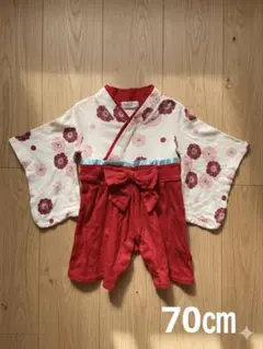 袴ロンパース 女の子 70cm お祝い 節句 お食い初め 花柄 赤