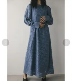 スタイルミキサー　ジャガードフレアワンピース　サックスS