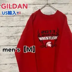 ●F107【US輸入】GILDANスエット　カレッジロゴ　レッド系 メンズ【M】