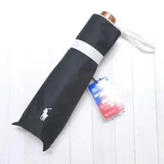 ポロ ラルフローレン 1級遮光 晴雨兼用 折りたたみ傘 ポニー刺繍 黒白