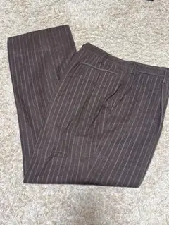 ブラウン ストライプ プリーツスラックス
