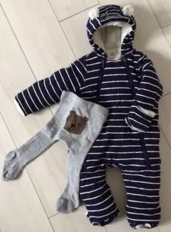 GAP ストライプ柄フード付きアウター　くまさんタイツ　セット売り