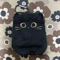 KALDI カルディ 黒猫 カラビナ付きポーチ チャック付き マチ付き