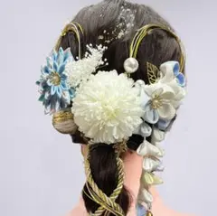 青白花飾り 成人式髪飾りセット