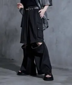 Ellno Loset エルノロゼット 2WAYジップカーゴパンツ ブラック ①