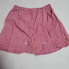 104 ギンガムチェック 花柄刺繍 ハーフパンツ レッド