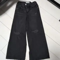 ZARAブラックワイドレッグデニムパンツ164cm