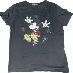 ミッキーマウス ストーン装飾 Tシャツ 黒　男女OK
