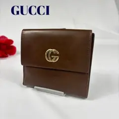 GUCCI　 グッチ　二つ折り 財布 GG ロゴ　金具　ダークブラウンのサムネイル