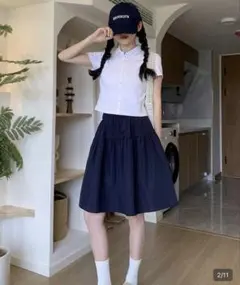 ハンスタイル ネイビー ハーフスカート Sサイズのサムネイル