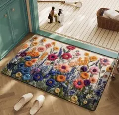 玄関マット 北欧風 花柄 バスマット キッチンマット 洗える ラグのサムネイル