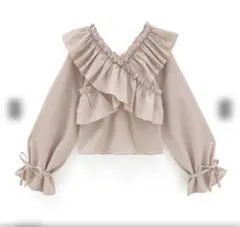 ドビーストライプ柄クロスフリルリボンブラウス[fo1942] ピンク