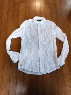 刺繍入りホワイトコットン長袖シャツ