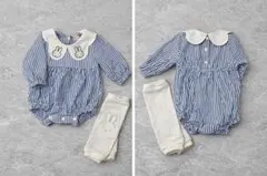 【プティマイン+ブランシェス】ミッフィー刺繍襟ロンパース+レッグウォーマーset