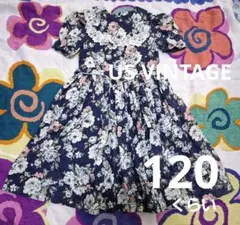US VINTAGE ネイビー ドットフラワー クラシカル ドレス 120のサムネイル