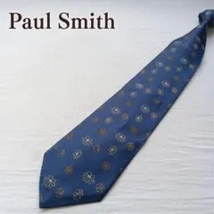 ポールスミス ネクタイ ブルー系 フラワー総柄 絹 上品 ビジネス【n8879】
