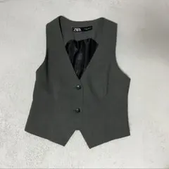 ザラ　ZARA グレー ベスト　バックベルト