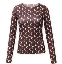 クレセントムーン 三日月 プリント トップス Tシャツ ブラウン