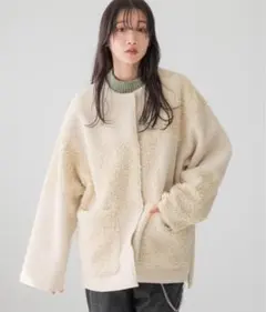 LOWRYS FARM リバーシブルパッチワークブルゾン　アイボリー