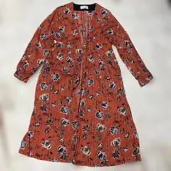 AZUL BY MOUSSY 花柄ロングカーディガン オレンジ　Mのサムネイル