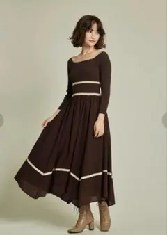 LILY BROWNニット布帛ドッキングワンピース