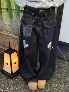 ローウエスト ワイドフィット ダークデニムパンツ Y2k 平成 ストリート