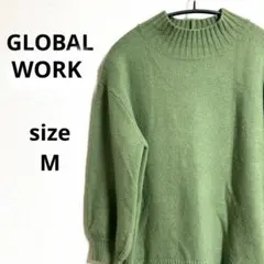 GLOBAL WORKオリーブグリーン ニットセーター ハイネックサイズ【M】