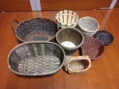 籐製中型バスケット 茶色 持ち手付き