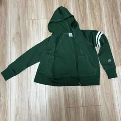 チャンピオンジャージ上　フリーサイズ　グリーン　ライン　ワッペン　フード